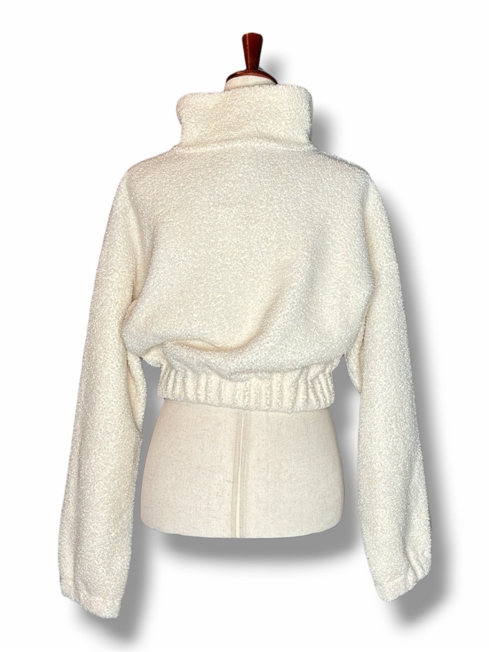 Zaful Cream Faux Sherpa Shearling Cropped 1/4 Zip Pullover Top Size Medium - Picture 3 of 6